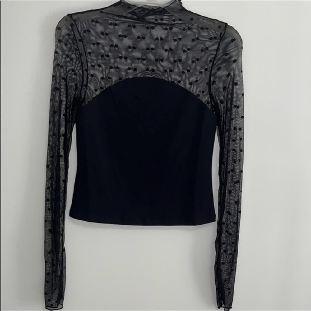 NWOT Free People Intimately On the Spot Sheer Polka Dot Mesh Long Sleeve Top